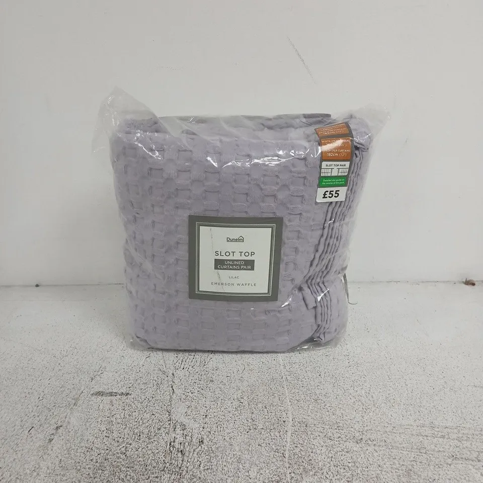 DUNELM SLOT TOP PAIR CURTAINS – LILAC, UNLINED, 168CM W X 182CM L PER CURTAIN (66" X 72")