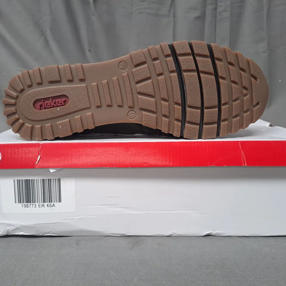 BOXED PAIR OF RIEKER LOW WEDGE TRAINERS IN GREEN SIZE 6.5