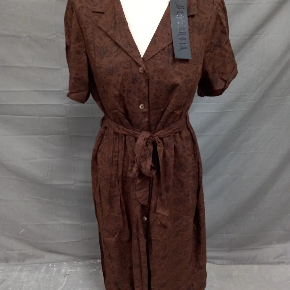 DISTURBIA ROSAMOTH MIDI SHIRT DRESS IN BROWN SIZE 10