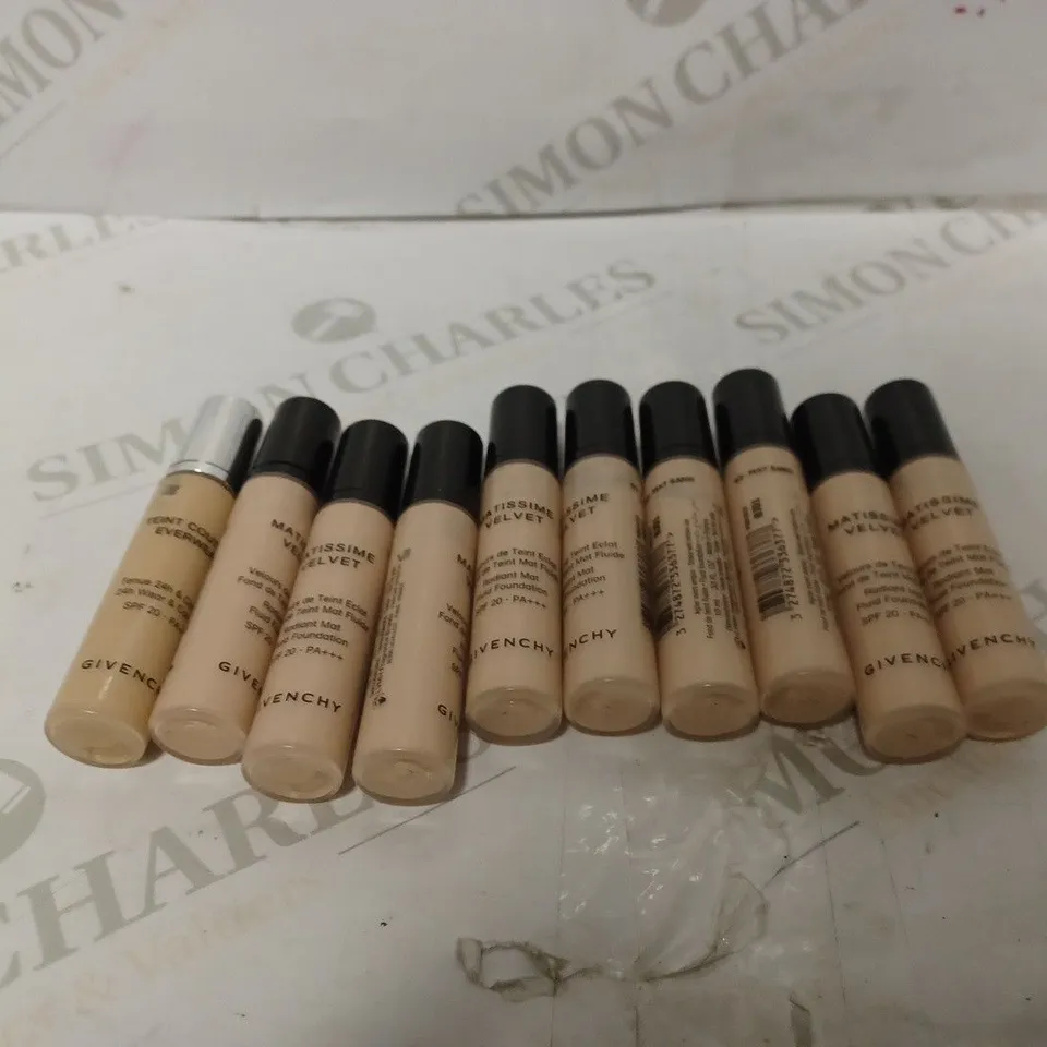 LOT OF APPROXIMATELY 10 GIVENCHY PRODUCTS TO INCLUDE 9 MATISSIME VELVET MAT SAND & MAT BEIGE FLUID FOUNDATION (10ml), 1 TEINT COUTURE EYEWEAR Y200 (10ml)