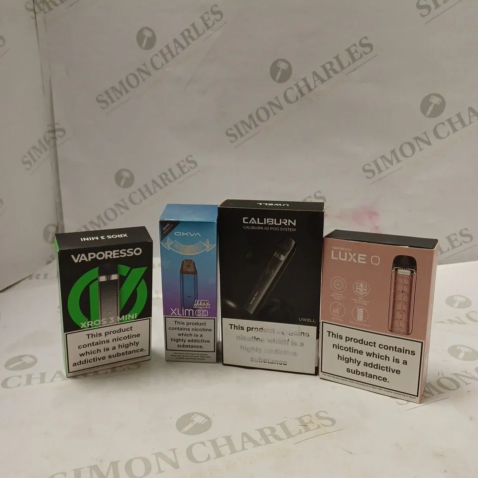 BOX OF APPROX 10 ITEMS TO INCLUDE VAPORESSO XROS 3 MINI, OXVA XLIM SE, CALIBURN A2. 