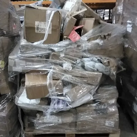 PALLET OF HOUSEHOLD ITEMS TO INCLUDE CERAMIC BRAKE PADS, BLOW UP YOGA BALL, STRIMMER AND OTHER ASSORTED ITEMS...