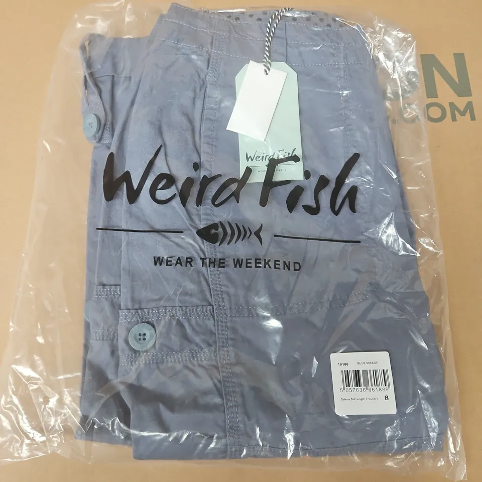 BAGGED WEIRD FISH SALENA 3/4 LENGTH TROUSERS IN BLUE MIRAGE - SIZE 8