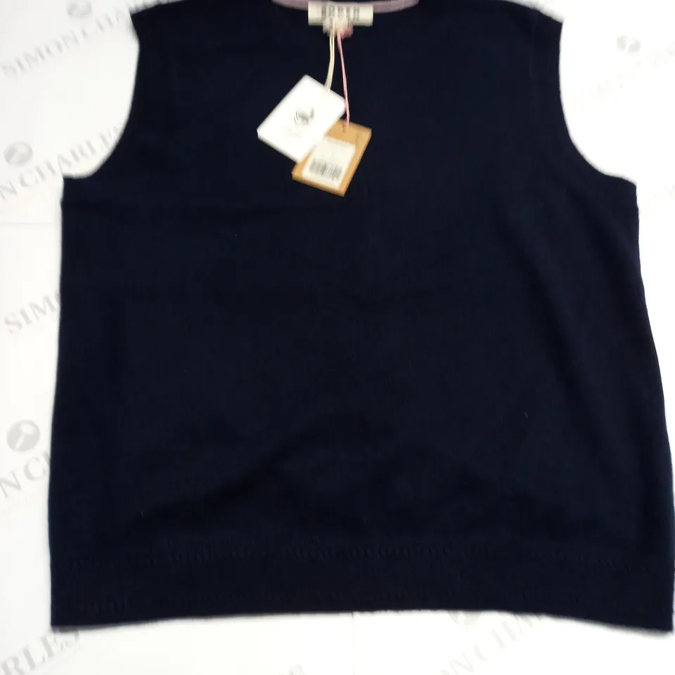 BODEN NAVY CASHMERE SLEEVELESS JUMPER - M