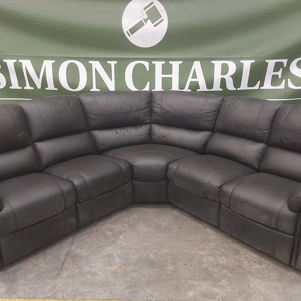 LEIGHTON LEATHER/FAUX LEATHER HIGH BACK POWER RECLINER CORNER GROUP SOFA - BLACK RRP £2599