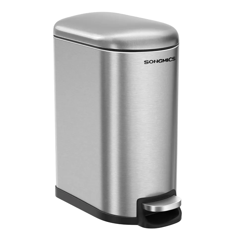 BOXED SONGMICS BATHROOM BIN, 10L SMALL BIN WITH LID - SILVER