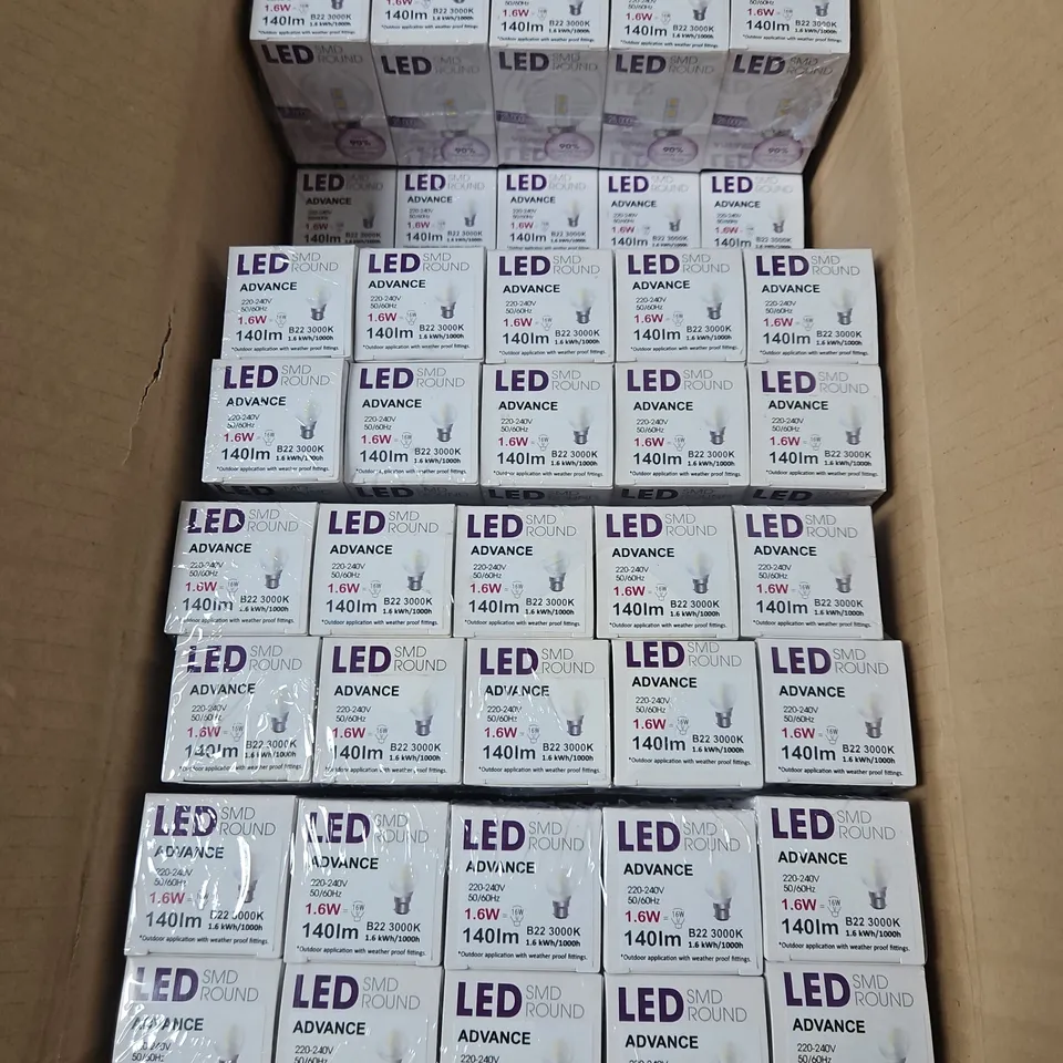BOXED ADVANCE LED SMD ROUND 1.6W B22 3000K LIGHT BULBS 100PCS