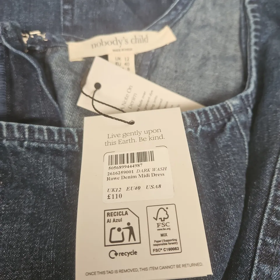 NOBODY'S CHILD ROWE DENIM MIDI DRESS – DARK WASH, UK 12 (EU 40, US 8)