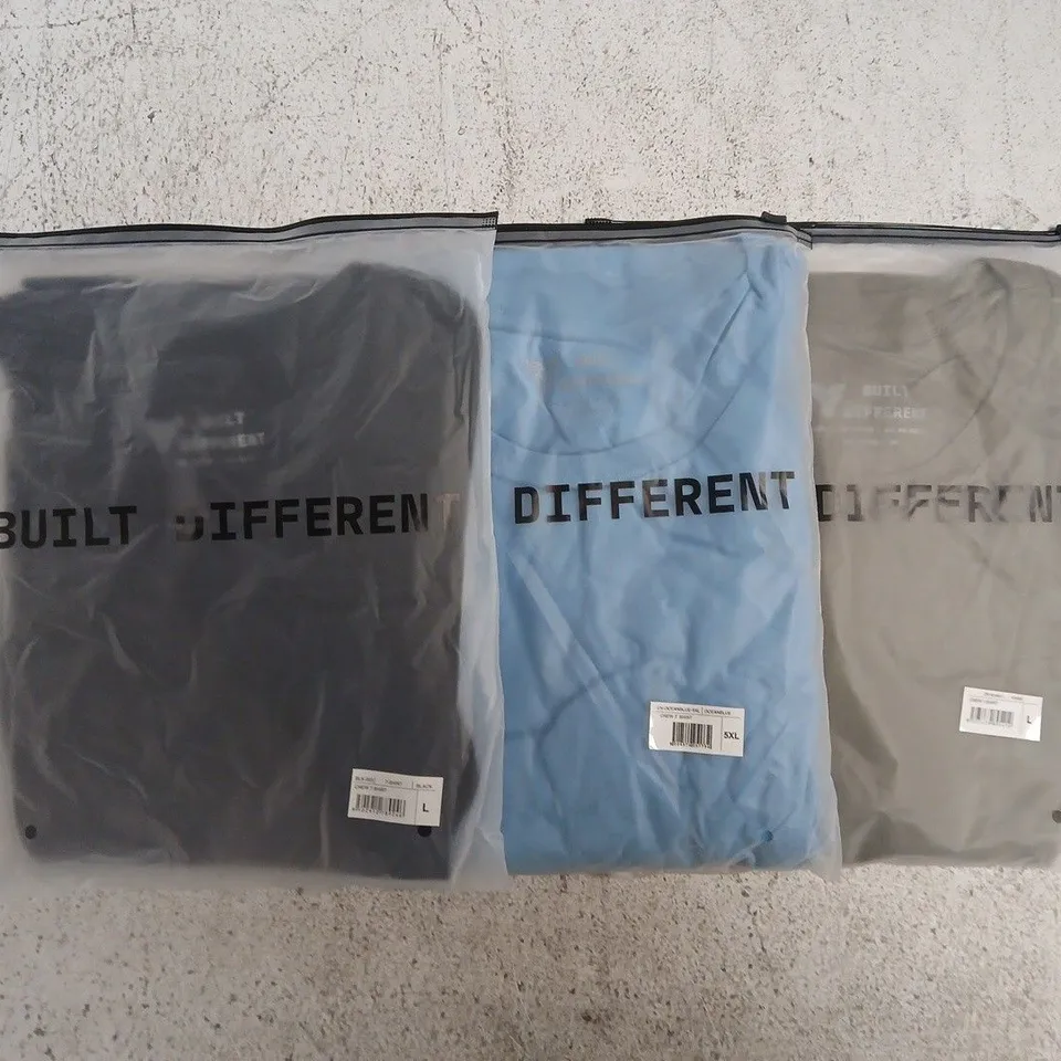 SET OF APPROXIMATELY 10 ASSORTED BUILT DIFFERENT T-SHIRTS/SHIRTS IN VARIOUS COLOURS AND SIZES
