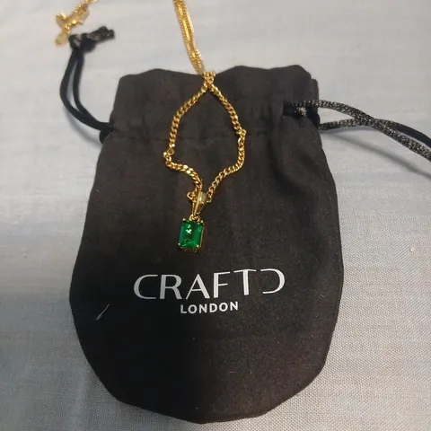 CRAFT LONDON GOLD-TONE NECKLACE WITH GREEN RECTANGULAR PENDANT