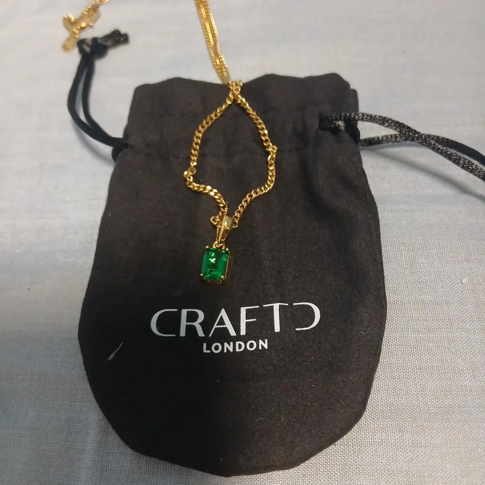 CRAFT LONDON GOLD-TONE NECKLACE WITH GREEN RECTANGULAR PENDANT