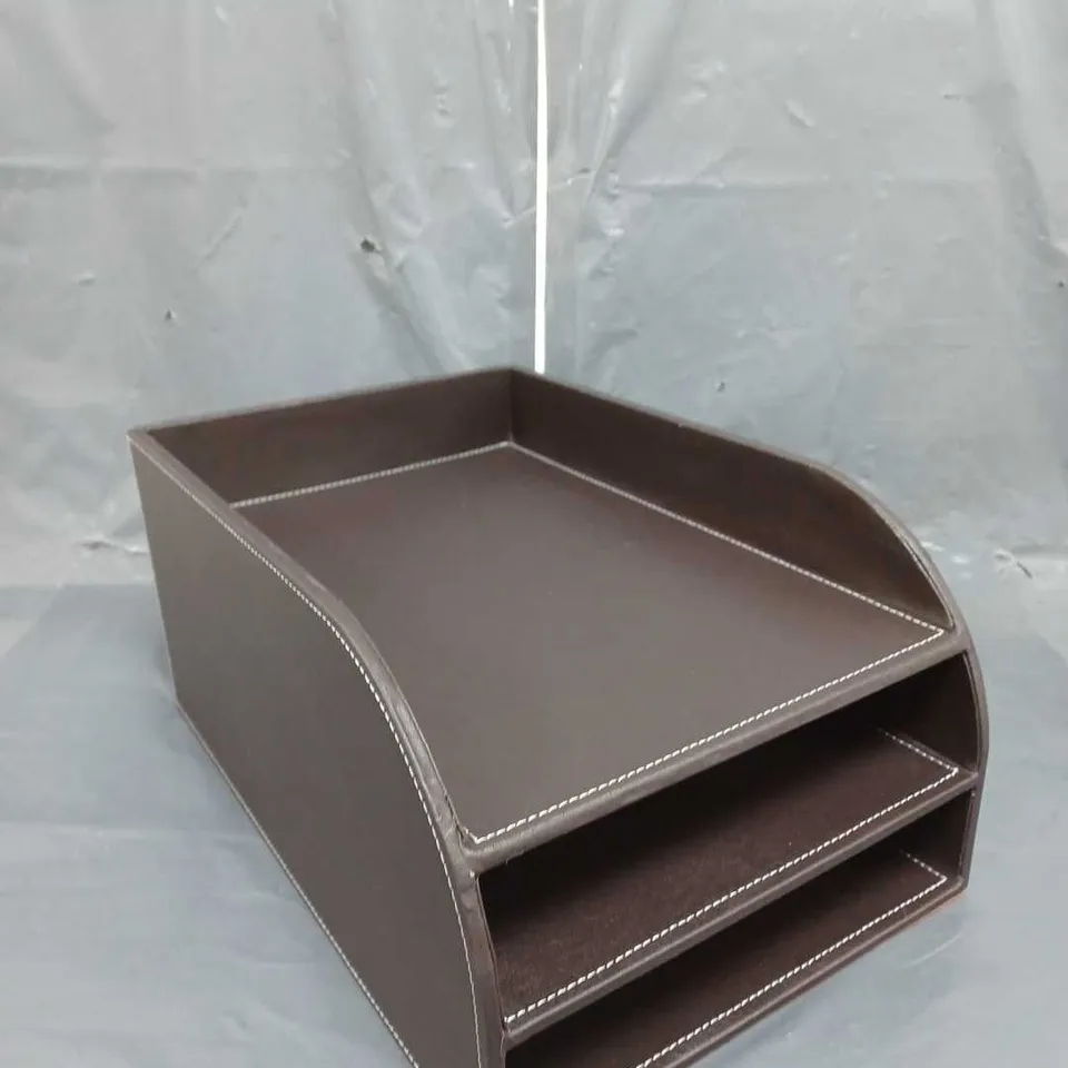 OSCO BROWN FAUX LEATHER 3 TIER LETTER TRAY 