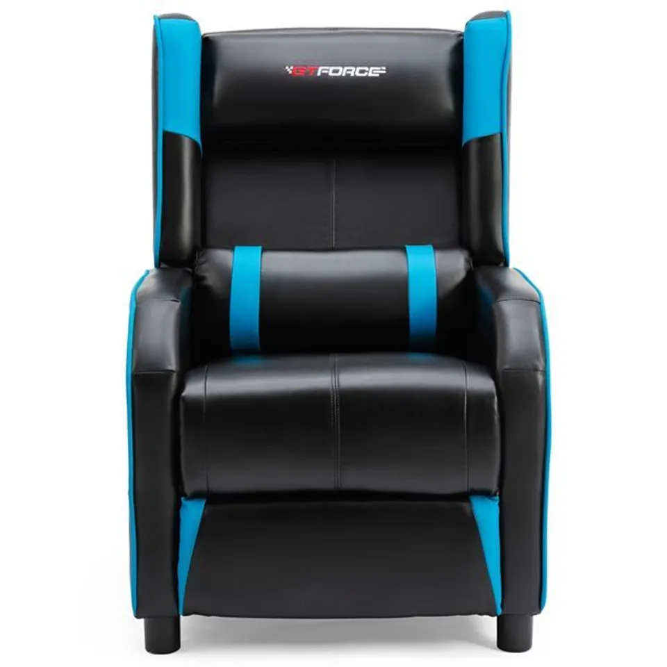 BOXED DESIGNER BLUE FAUX LEATHER PUSHBACK RECLINER CHAIR