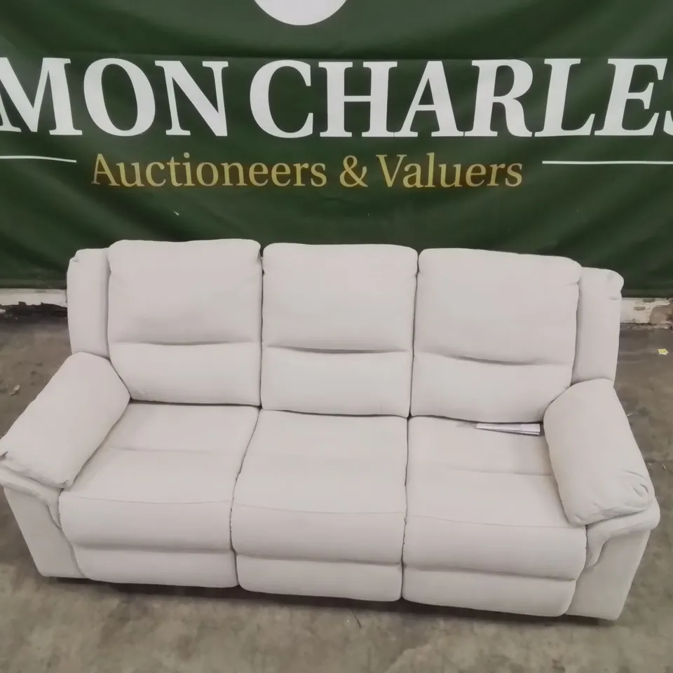 QUALITY DESIGNER 3 SEATER MANUAL RECLINING FABRIC UPHOLSTERED GREY WOVEN SOFA