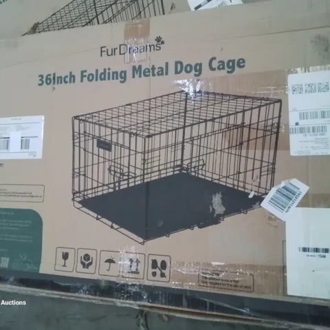 BOXED 36 INCH FOLDING METAL DOG CAGE