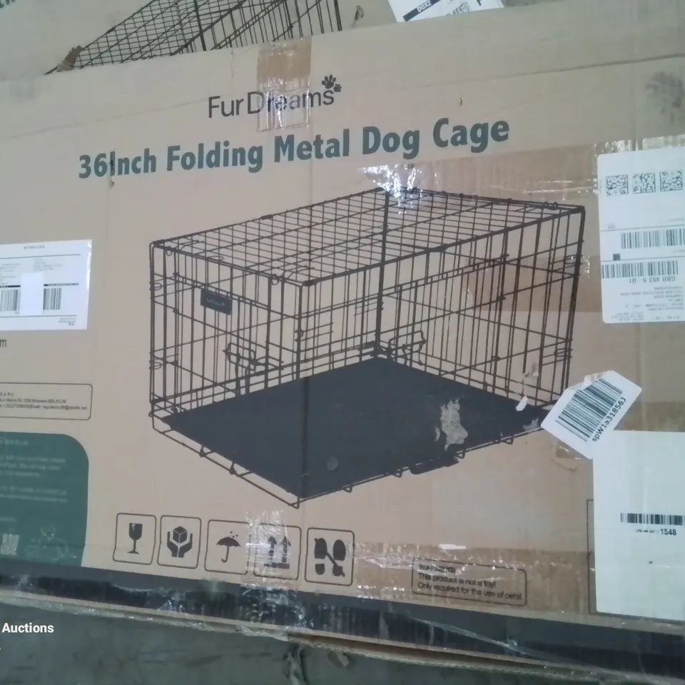 BOXED 36 INCH FOLDING METAL DOG CAGE