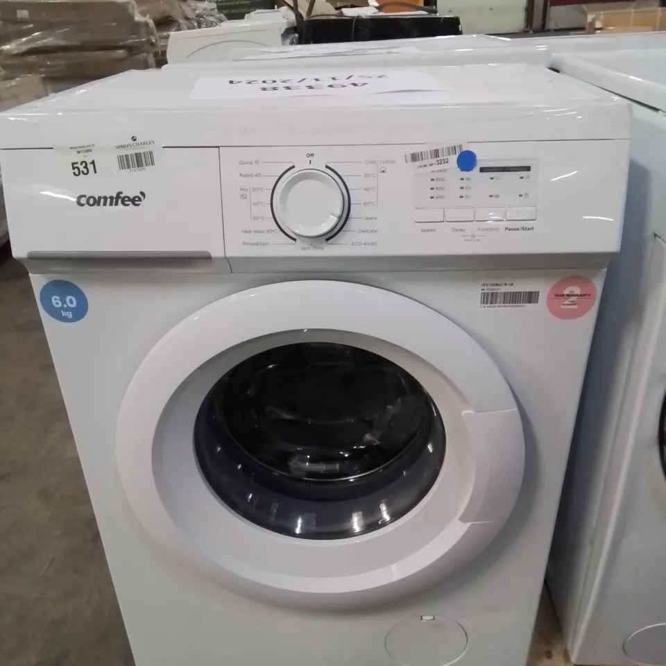 COMFEE CFE10EW60/W FREESTANDING WASHING MACHINE,6KG LOAD,HEAT WASH 90?,ULTRA SLIM 400MM,QUICK WASH,15 WASHING PROGRAMS,WHITE