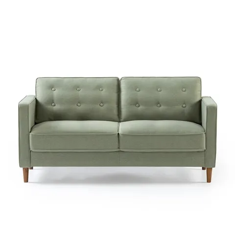 BOXED FLOMAN MID-CENTURY MODERN UPHOLSTERED SOFA - BUTTON-TUFTED - PEAR COLOUR (1 BOX)