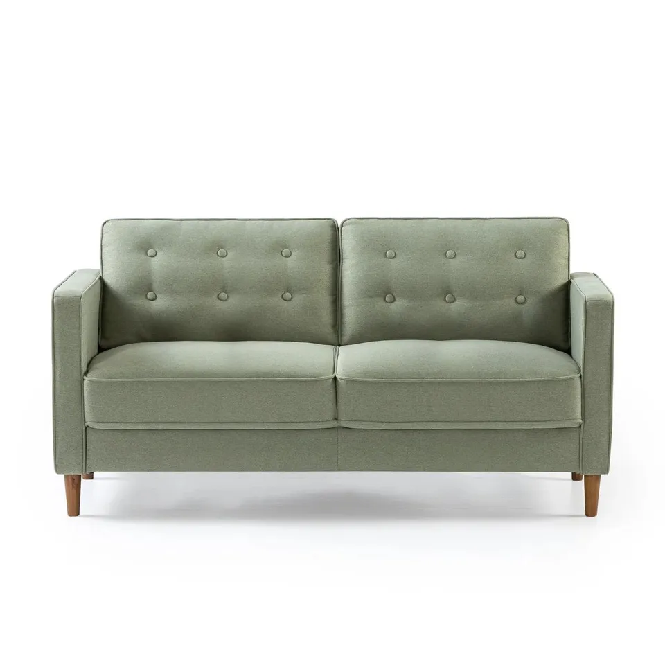 BOXED FLOMAN MID-CENTURY MODERN UPHOLSTERED SOFA - BUTTON-TUFTED - PEAR COLOUR (1 BOX)