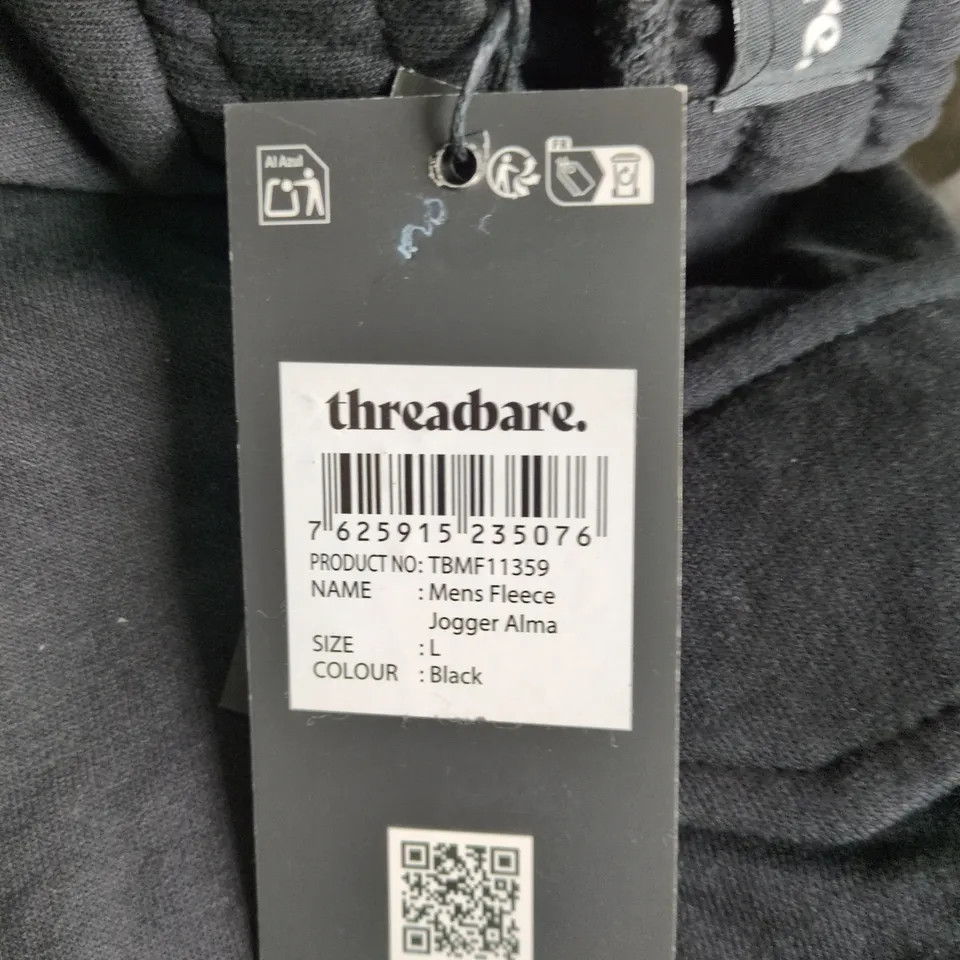 THREADBARE MEN'S FLEECE JOGGER ALMA - BLACK, SIZE L