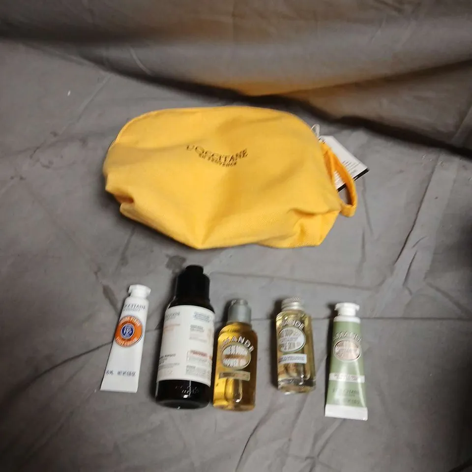 L'OCCITANE EN PROVENCE TRAVEL GIFT SET IN YELLOW POUCH – BODY & HAND CARE (TRAVEL SIZES)