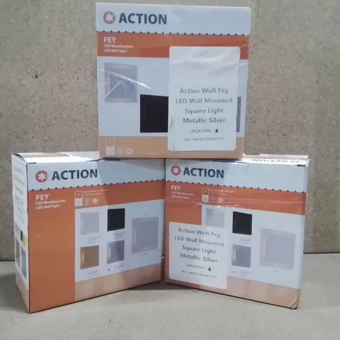 BOXED ACTION WOFINLED AALL MOUNTED SQUARE LIGHT METALLIC SILVER X 3