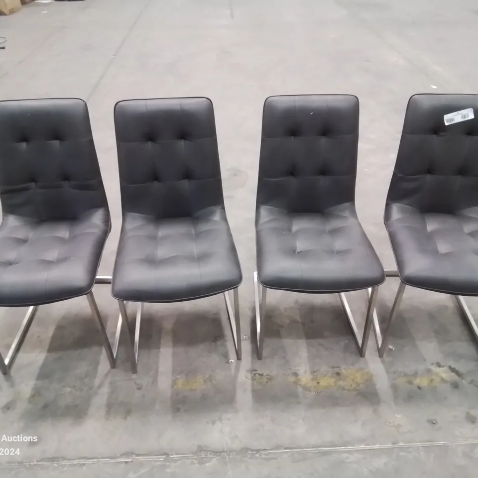 SET OF 4 QUALITY BUTTON BACK FAUX LEATHER UPHOLSTERED SIDE/DINING CHAIRS CHROME LEGS
