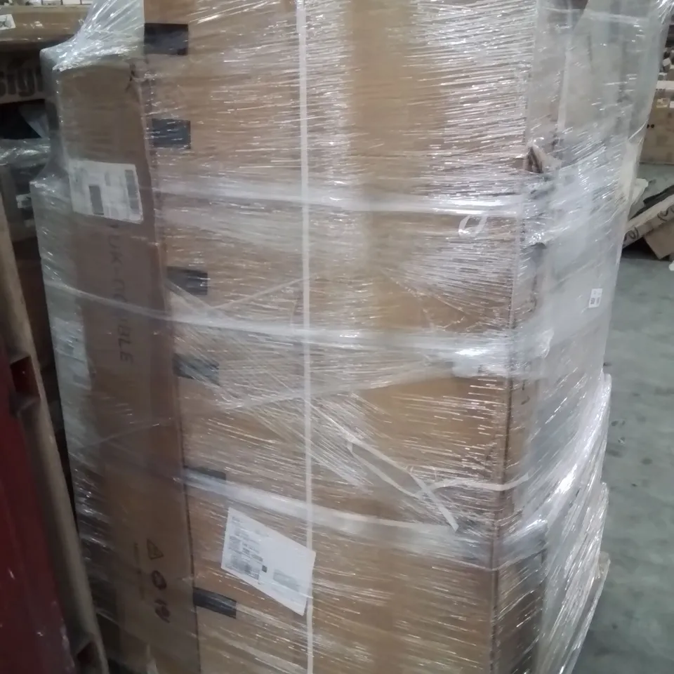 PALLET CONTAINING VARIOUS ASSORTED BOXED HOUSEHOLD RETURNS/ELECTRICAL/GARDEN ITEMS TO INCLUDE: SIDE TABLE, BED PARTS, ARTIFICIAL TREES AND LOTS MORE UNMARKED BOXED ITEMS 