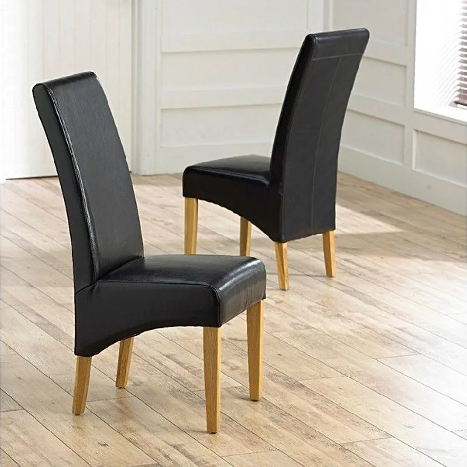 BOXED PAIR OF VIENNA FAUX LEATHER CHAIRS IN BLACK/OAK RRP £219