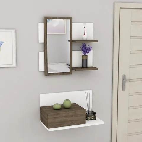 BOXED ALLORO DRESUAR WITH DRAWER & MIRROR - WHITE & ANTHRACITE