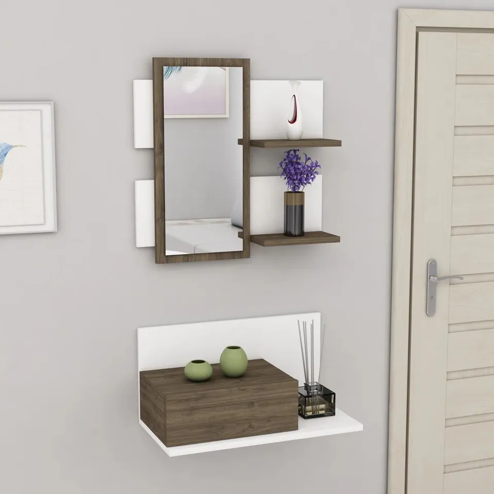 BOXED ALLORO DRESUAR WITH DRAWER & MIRROR - WHITE & ANTHRACITE  