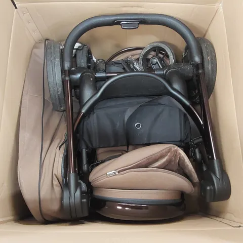 BOXED ICANDY STROLLER SET - BROWN // INCLUDES STROLLER, CARRYCOT, I-SIZE BASE AND CAR SEAT (2 BOXES)