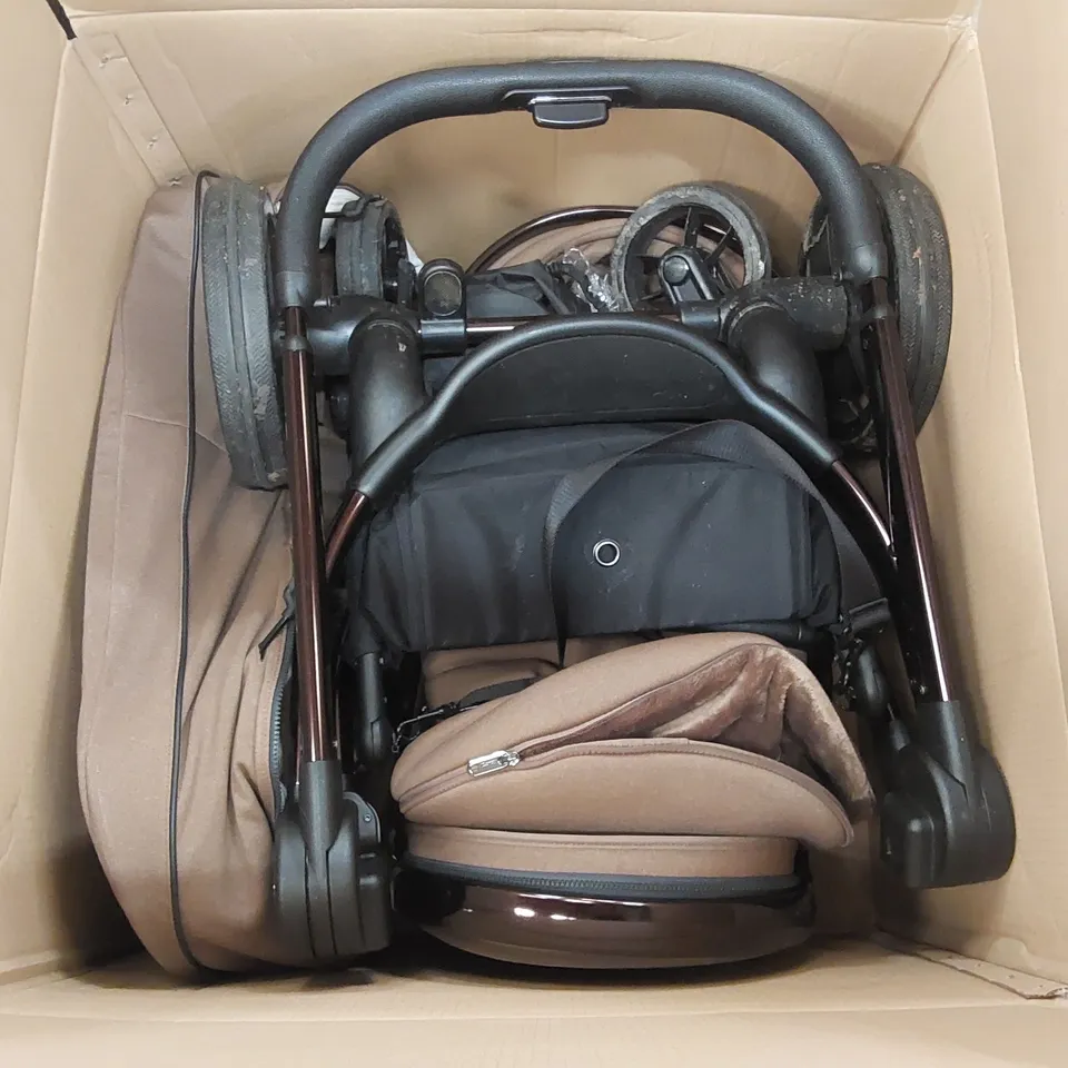 BOXED ICANDY STROLLER SET - BROWN // INCLUDES STROLLER, CARRYCOT, I-SIZE BASE AND CAR SEAT (2 BOXES)