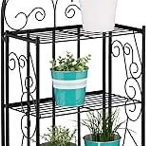BOXED RELAXDAYS PLANT STAND FOLDABLE FLOWER RACK WITH 3 SHELVES METAL BLACK