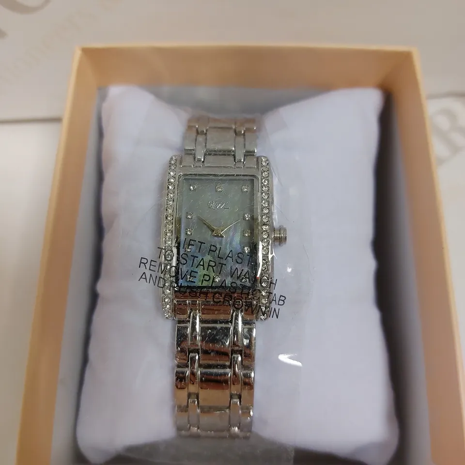 BOXED DIAMONIQUE SILVER EFFECT BRACELET WATCH