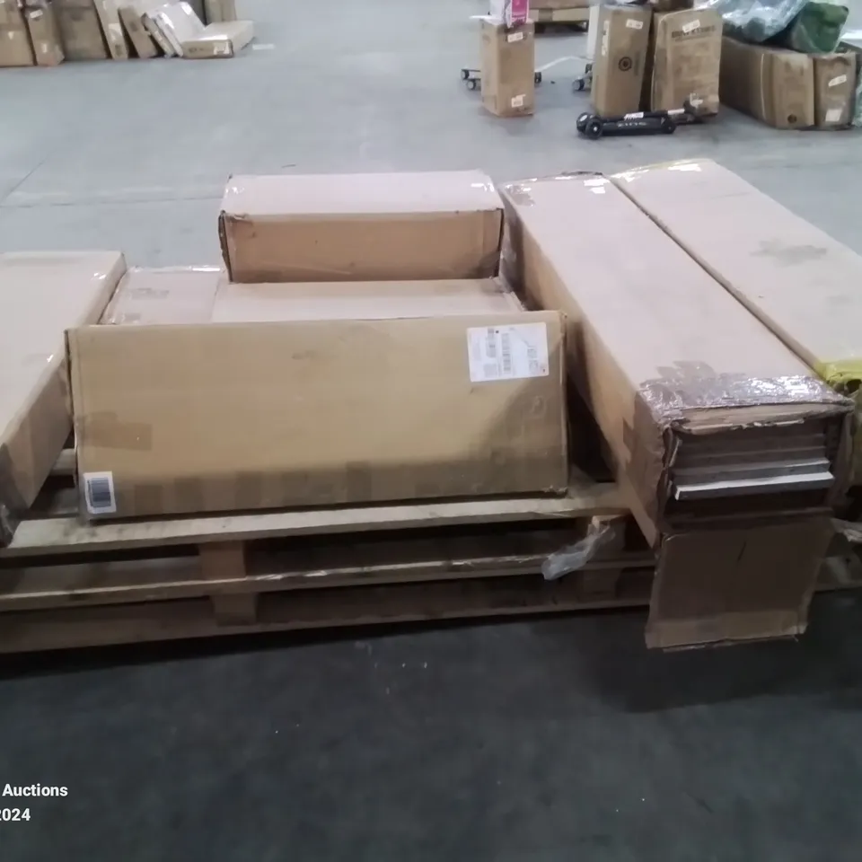 PALLET CONTAINING VARIOUS BOXED FURNITURE PARTS AND OTHER HOUSEHOLD ITEMS ETC.