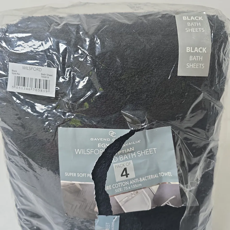 WILSFORD EGYPTIAN COTTON BATH SHEETS – PACK OF 4, BLACK, 75 X 135 CM