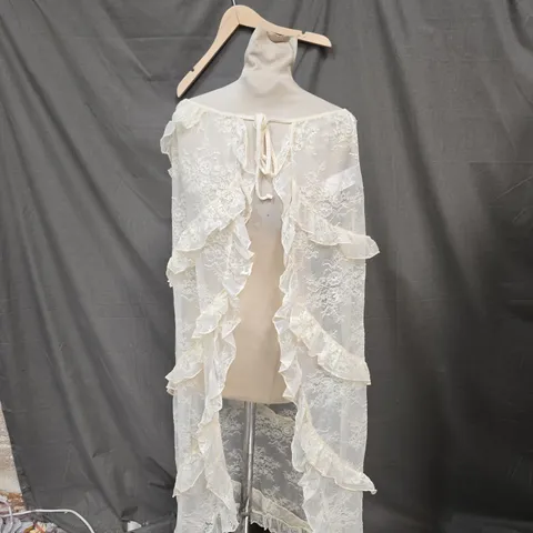 WOMEN'S WHITE LACE DRESS WITH RUFFLE OVERLAY – FORMAL / EVENING