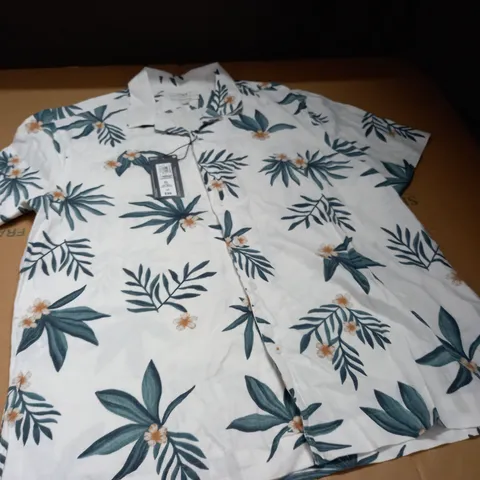 M&S LINEN BLEND FLORAL SHIRT - XL