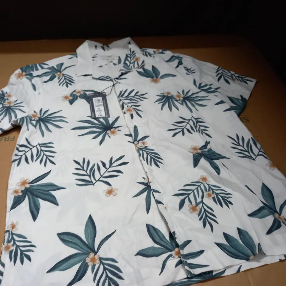 M&S LINEN BLEND FLORAL SHIRT - XL