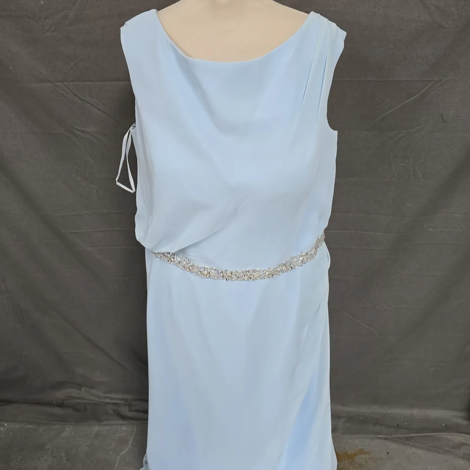 PALE BLUE SLEEVELESS SEQUIN BRIDESMAID DRESS - SIZE 24