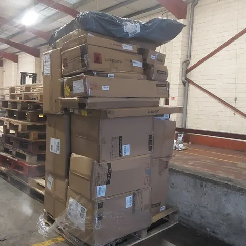 PALLET CONTAINING A LARGE QUANTITY OF ASSORTED FURNITURE ITEMS INCLUDING: BINS, OPEN WARDROBE SHELVES ECT