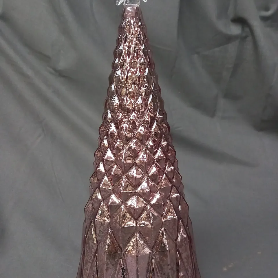 BOXED UNBRANDED DECORATIVE GLASS LIGHT UP FESTIVE TREE W. STAR IN PINK