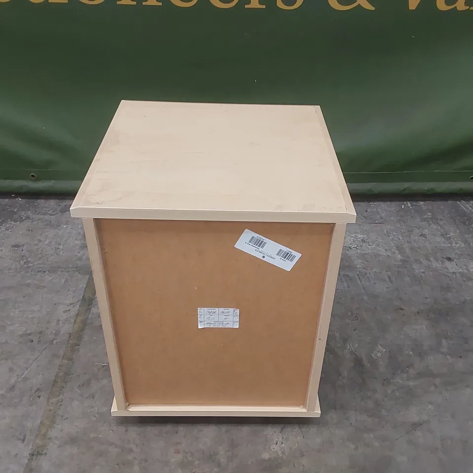 DESIGNER 2 DRAWER WOODEN BEDSIDE TABLE ON WHEELS