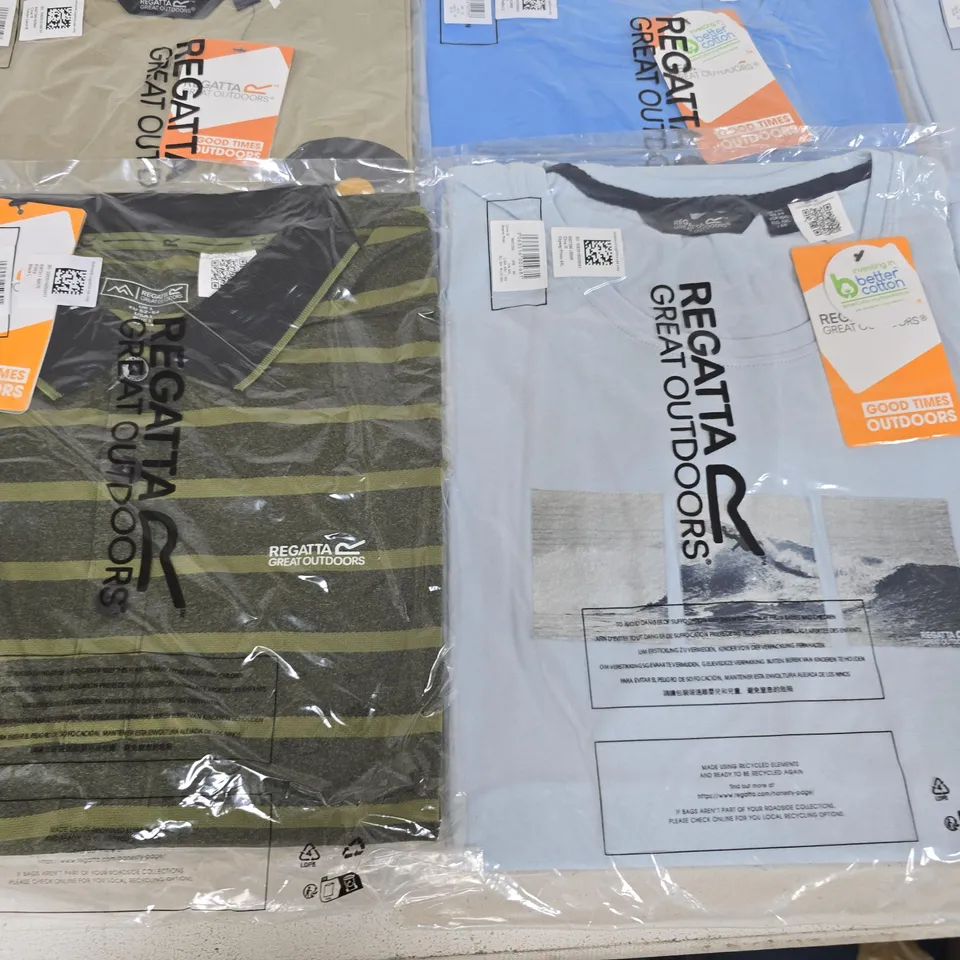 LOT OF 10 ASSORTED BRAND NEW REGATTA T-SHIRTS IN VARIOUS STYLES, COLOURS AND SIZES
