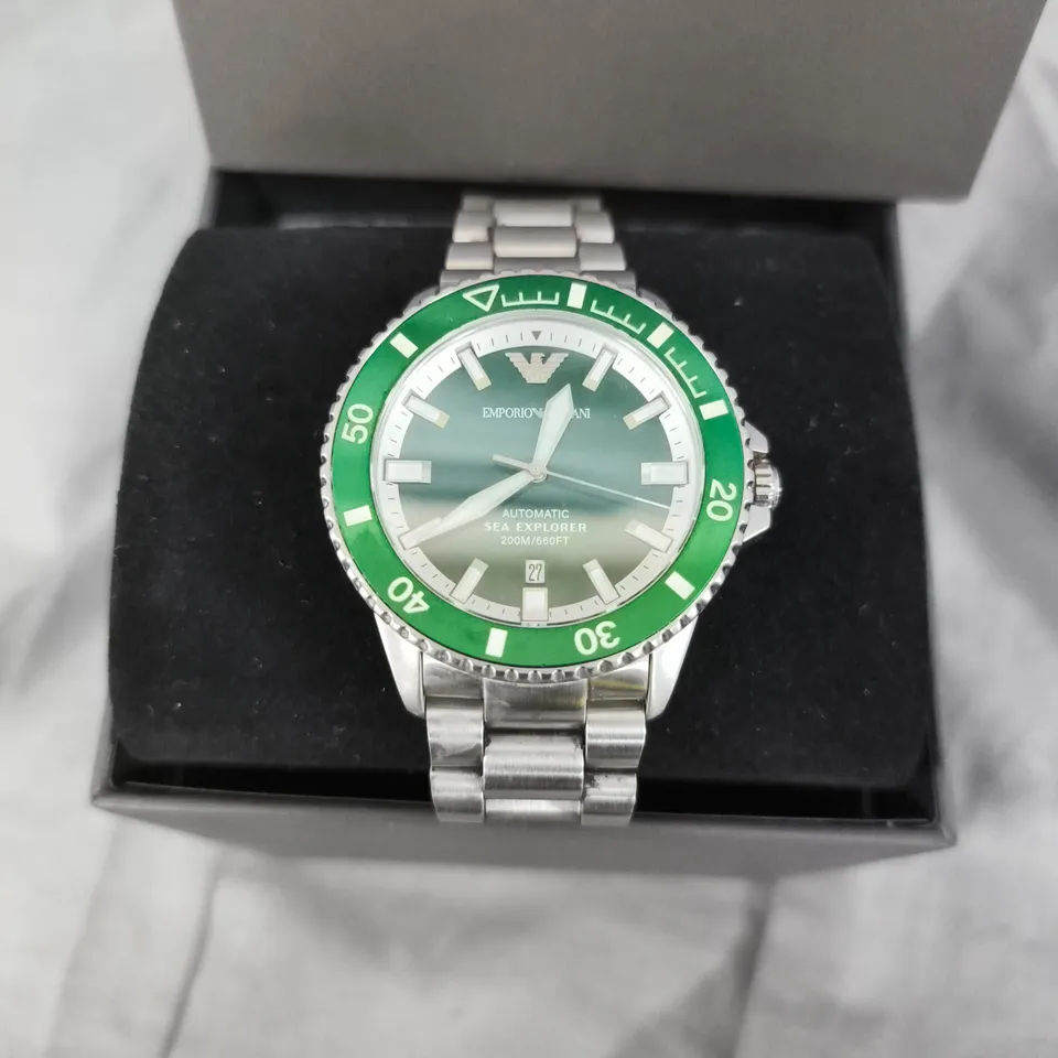 BOXED EMPORIO ARMANI WATCH WITH GREEN FACE