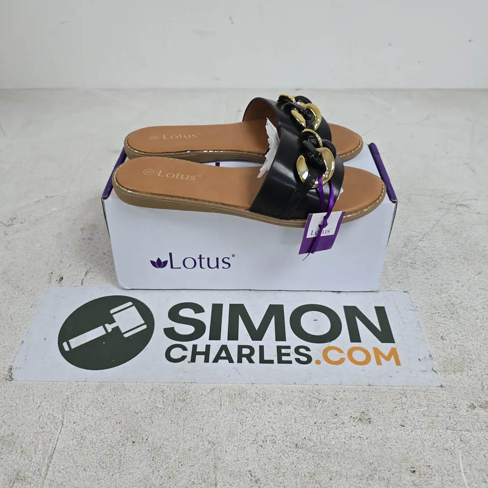 BOXED PAIR OF LOTUS VIDA SLIDES IN BLACK - UK 8