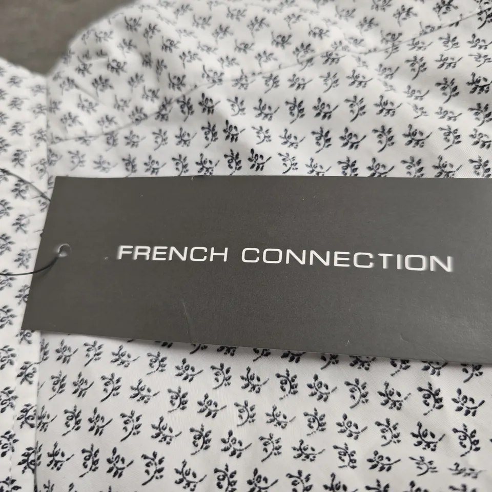FRENCH CONNECTION MEN'S SHIRT – WHITE WITH SMALL BLACK FLORAL PRINT, SIZE M