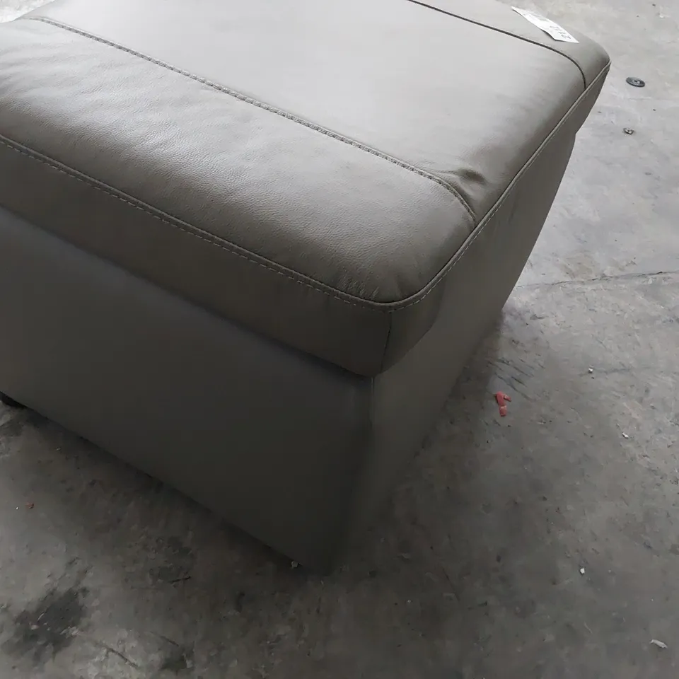 DESIGNER STORAGE FOOTSTOOL GREY LEATHER 