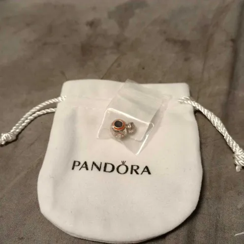 PANDORA SILVER BEAD CHARM WITH ORANGE ENAMEL – IN ORIGINAL PANDORA POUCH, STERLING 925. UNBOXED